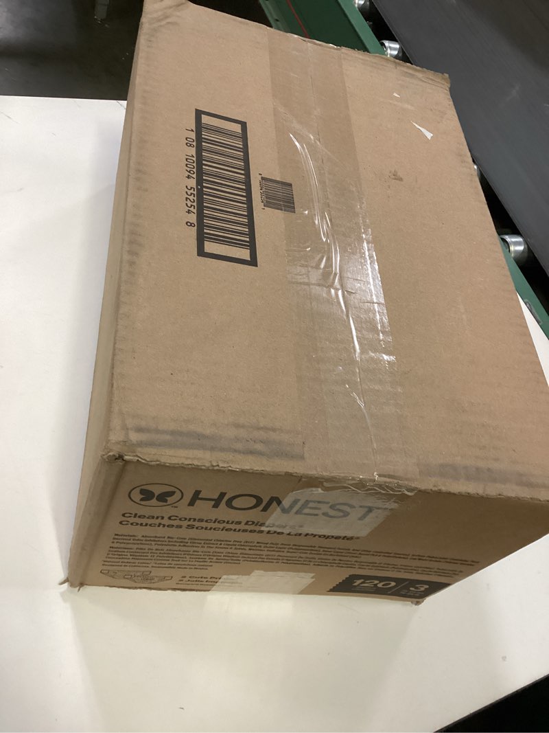 Condition photo showing New/Like New for The Honest Company Comfort Dry Disposable Diapers for Sensitive Skin, Hypoallergenic, Barnyard Babies + Donut Grow Up, Super Club Box Size 3 (16–28 lbs), 120 Count Size 3 (120 Count) Barnyard Babies + Donut Grow Up