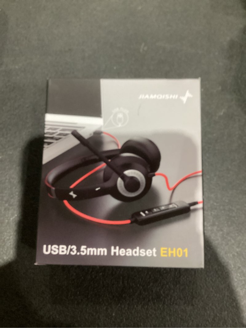 Condition photo showing As Is for USB Headset with Microphone for PC, On-Ear Computer Laptop Headphones with Noise Cancelling Microphone in-line Control for Home Office Online Class Skype Zoom (USB+3.5mm, Black) USB+3.5mm Black
