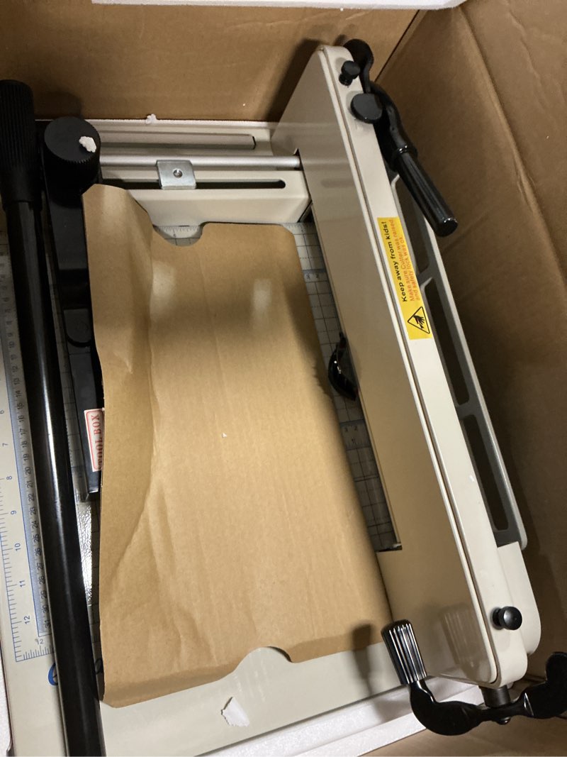 Condition photo showing Good Condition for ecraft heavy duty 12" guillotine paper cutter - 400 sheet capacity,solid steel with hss blade,industrial commercial trimmer for office,school,print shop,safety lock & clear grids
