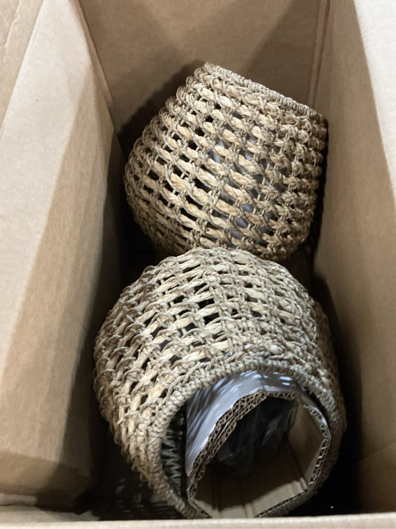 Condition photo showing Good Condition for 2-pack rattan pendant light 10.24" boho small hand-woven lighting modern wicker coastal adjustable rattan chandelier for kitchen island dining room bedroom restaurant foyer farmhouse