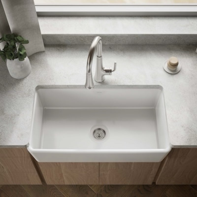 kohler pepin farmhouse apron front 33.69-in x 18.25-in cast iron single bowl kitchen sink item #4351179 