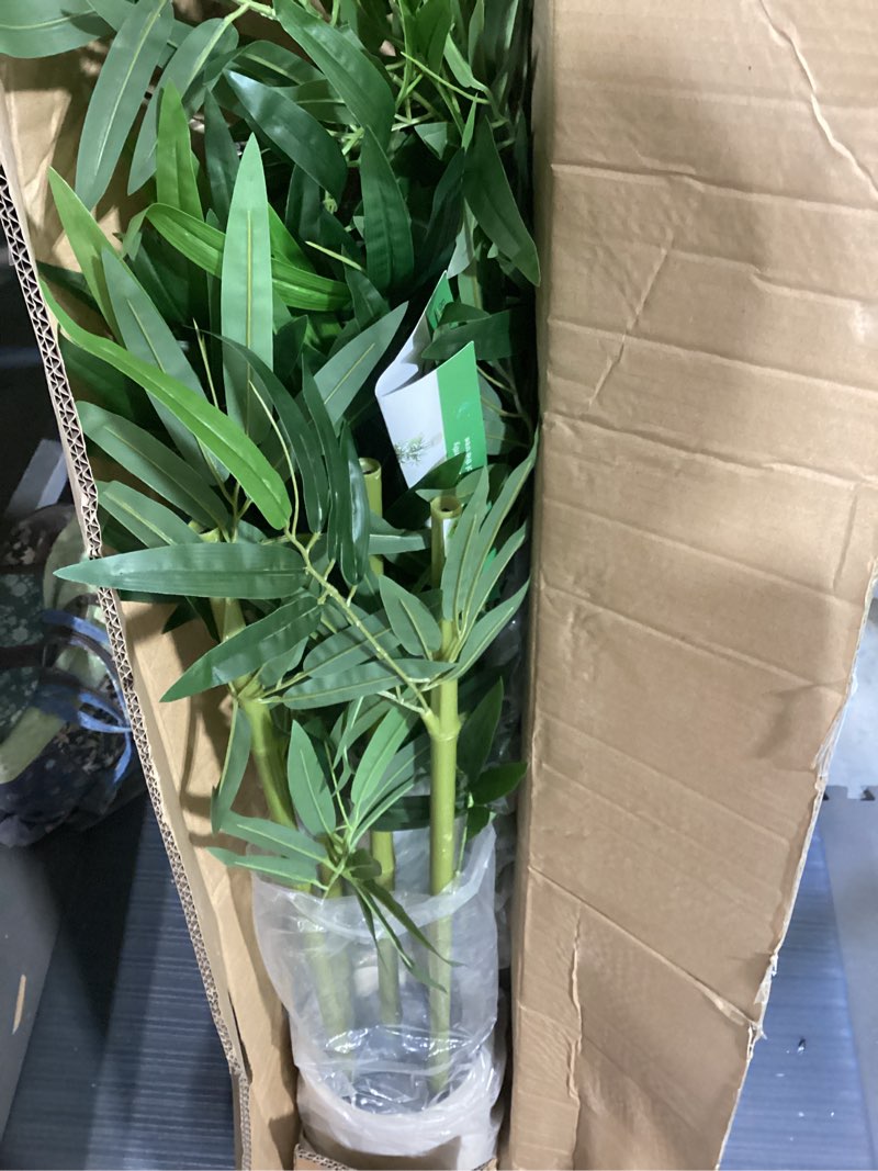 Condition photo showing Good Condition for warmplants 8ft artificial bamboo tree, 96” tall large fake bamboo plant with white planter, faux trees for indoor outdoor home garden entryway office décor bamboo 8ft