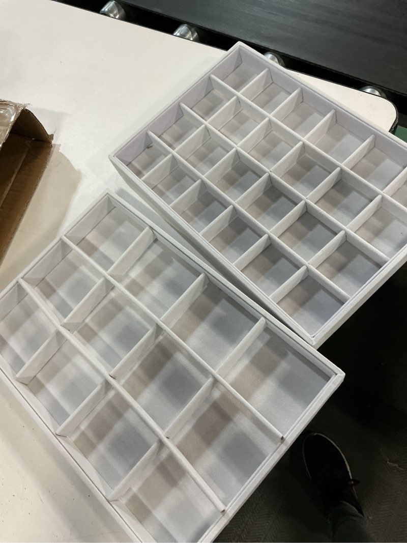 Condition photo showing New/Like New for frebeauty stackable velvet jewelry organizer trays for drawers inserts jewelry storage tray display case, stud earrings bracelets necklace rings accessories trays for women(set of 2)(white)