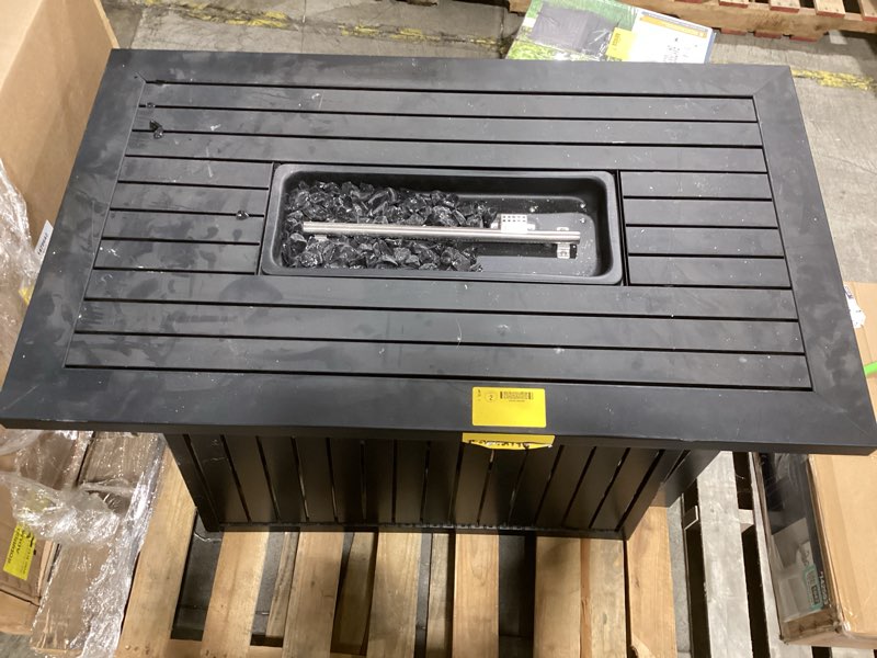 Condition photo showing As Is for fire pit table 42-in w 60000 maximum btus steel rectangle liquid propane fire table