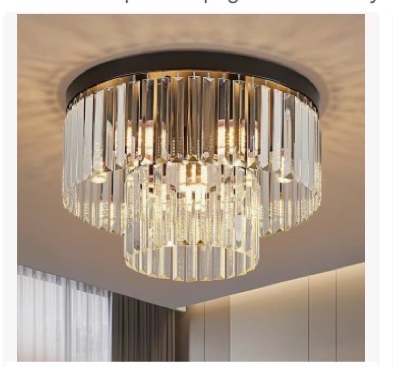 Faibra 17" Black Crystal Ceiling Light 9-Light Modern Crystal Ceiling Light Fixture 2-Tier Luxury K9