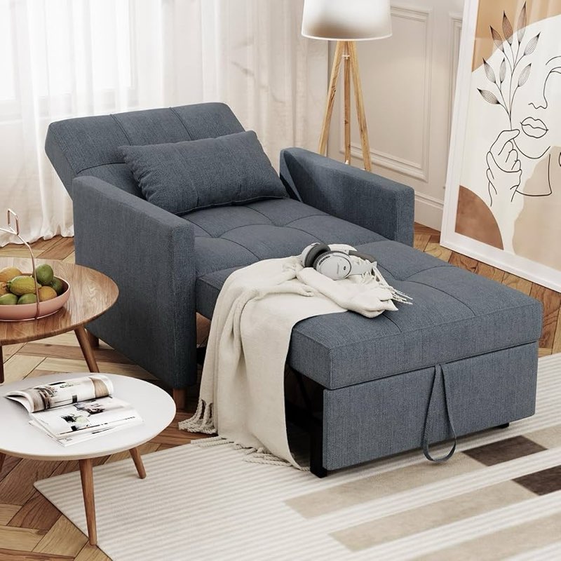 ((incomplete ))Esright Sleeper Chair, 3-in-1 Convertible Chair Bed with Adjustable Backrest, Side Pocket and Pillow, Pull Out Sofa Bed Couch for Small Space, Apartment, RV (Dark Grey)