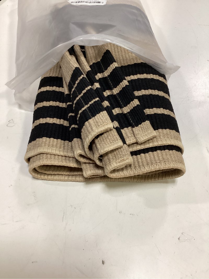 Condition photo showing Good Condition for tiveney front door mat outside entrance, 2'x4'3" cotton woven door mats outdoor, black and khaki reversible washable layered welcome doormat for entryway kitchen porch farmhouse decorations black/khaki 2' x 4'3" (rectangular)