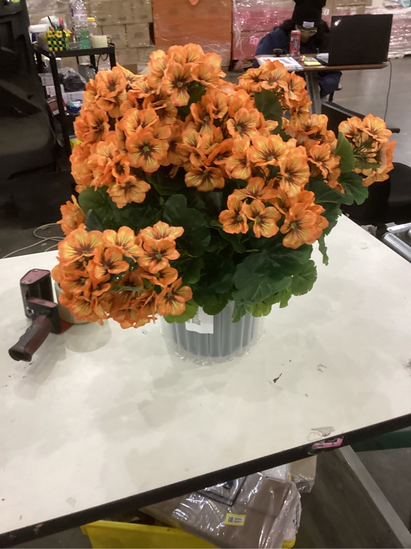 Condition photo showing New/Like New for QIANYUN Artificial Topiary for Outdoors- 20” Potted Plant Fake Geraniums Bush-UV Resistant Artificial Outdoor Plant for Front Porch, Garden, Yard, Patio Decor (Light Orange)
