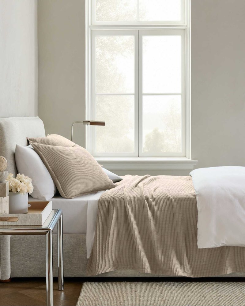 organic ribbed cotton coverlet sand full/queen