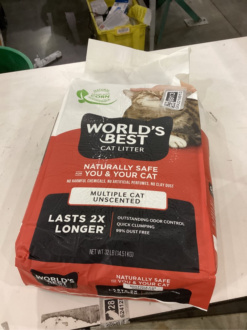 Condition photo showing New/Like New for WORLD'S BEST CAT LITTER Multiple Cat Unscented, 32-Pounds - Natural Ingredients, Quick Clumping, Flu