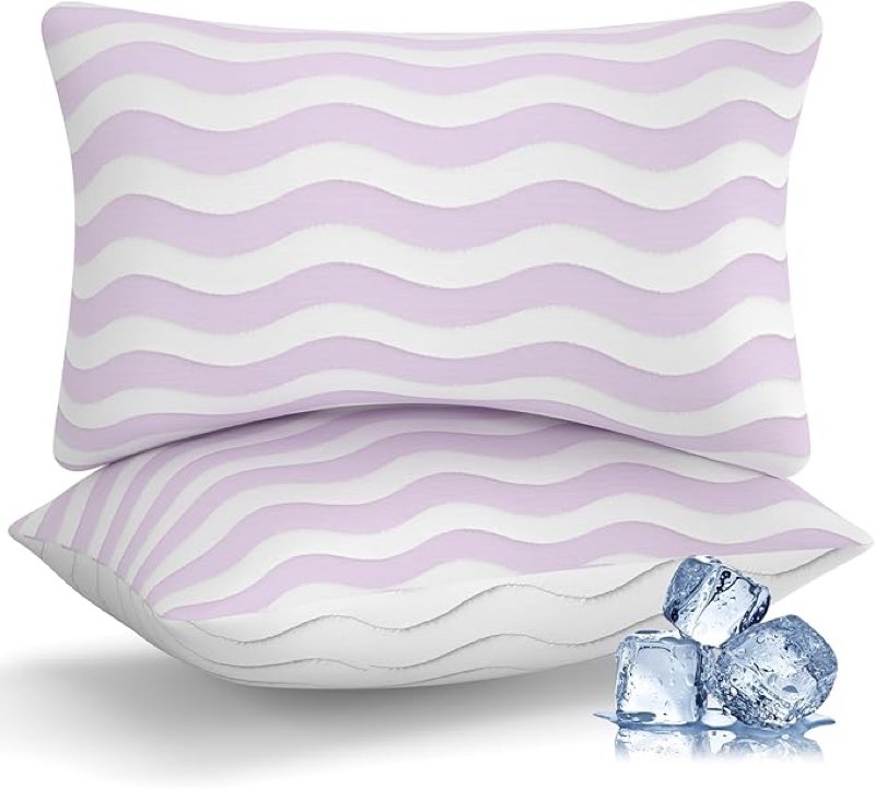 Pillows Queen Size Set of 2 - Cooling Shredded Memory Foam Bed Pillows for Sleeping, Adjustable Loft for Side, Back, and Stomach Sleepers, Medium Firm Support with Washable Cover, Mauve