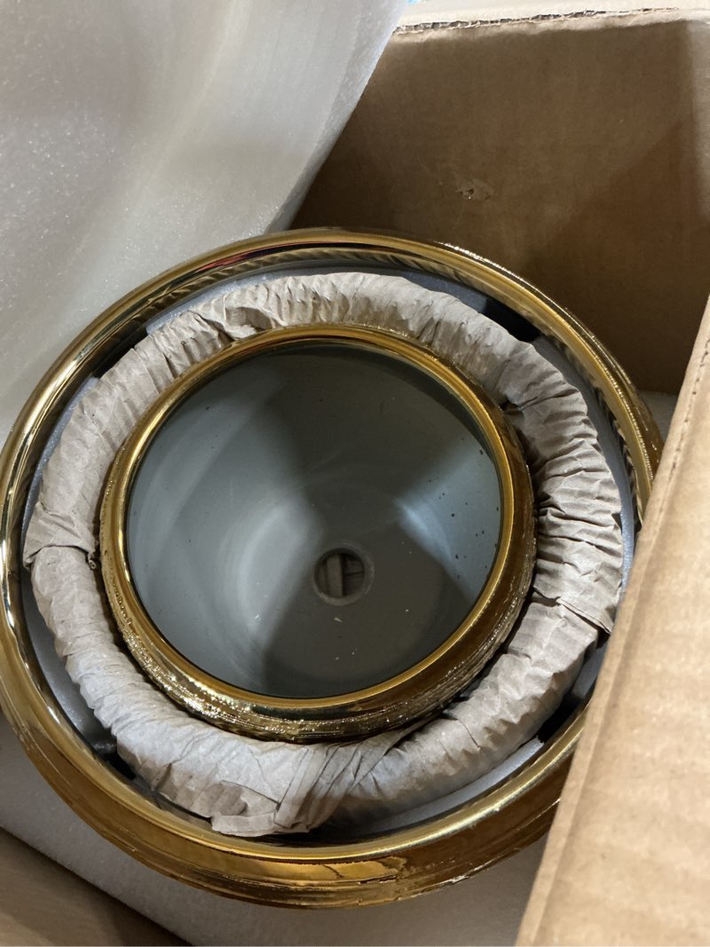 Condition photo showing Good Condition for flower pots for indoor & outdoor plants - ceramic pots 10 inch, 8 inch, 6 inch with drainage holes, saucers - decorative large planters set of 3 gold 10+8+6 inch gold