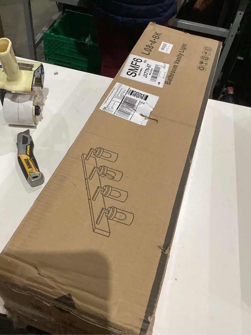 Condition photo showing As Is for Espird Bathroom Vanity Light, 4 Light Matte Black Vanity Light with Clear Glass Shade, 30in Farmhouse Vanity Light, Bathroom Lighting Fixtures Over Mirror for Bathroom Black 4-light