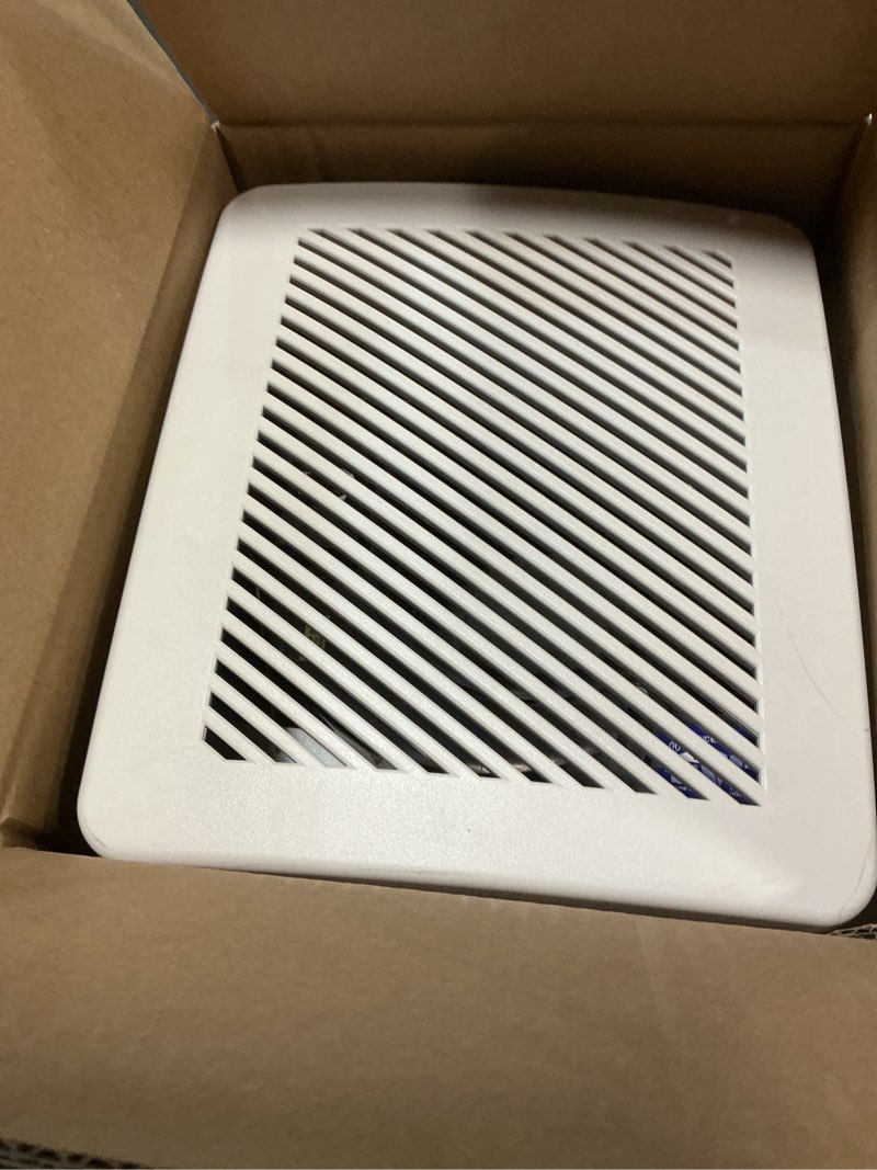 Condition photo showing As Is for utilitech 1.5-sone 100-cfm white bathroom fan with humidity sensor, energy star