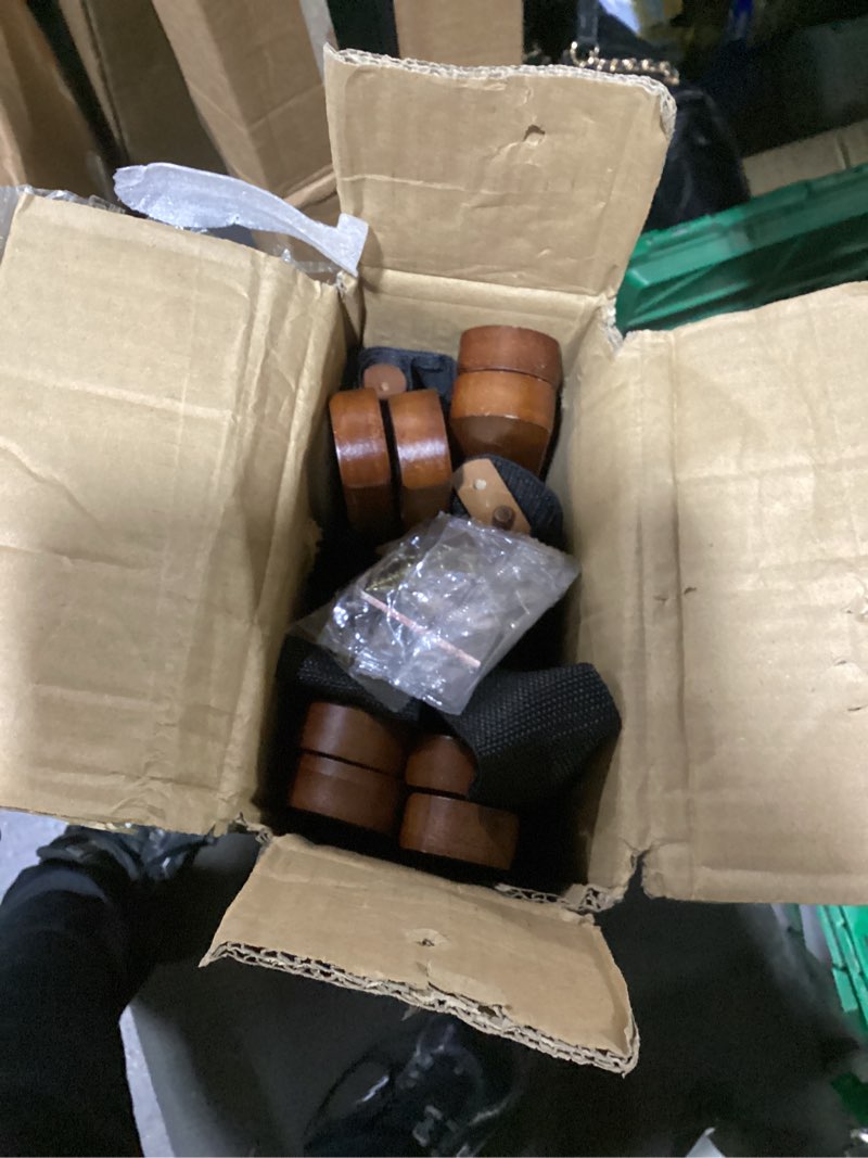 Condition photo showing New/Like New for smuxee walnut bamboo luggage rack pack of 2, foldable suitcase stand with storage shelf, easily assembled luggage stand with 5 nylon-straps for guest room hotel bedroom walnut 2pcs