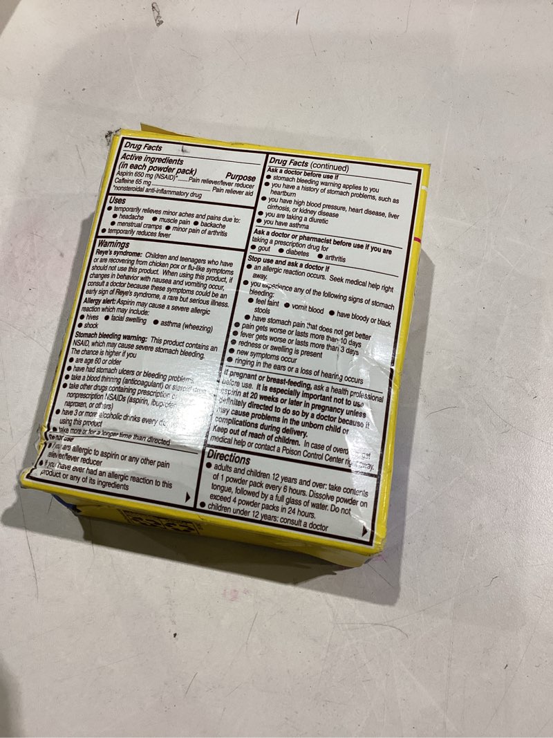 Condition photo showing Good Condition for Bayer® Rapid Relief, Dissolvable Raspberry Flavor, Powder Packs with Aspirin & Caffeine, Fast Acting Headache Relief, Muscle and Body Pain Reliever, 20ct 20 Count (Pack of 1)