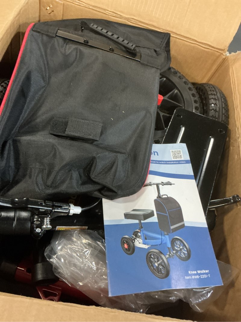 Condition photo showing Good Condition for Knee Scooter, 300lbs Capacity, 13" Big PU Seat, Disc Brake Knee Walker, All Terrain Foldable Knee Scooter Walker with Bag for Foot Injuries Compact Crutches Alternative (Burgundy) Red