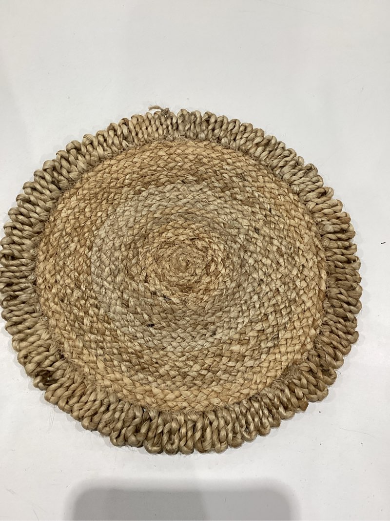 Condition photo showing As Is for better homes and gardens jute flower design placemat woven for dining table décor