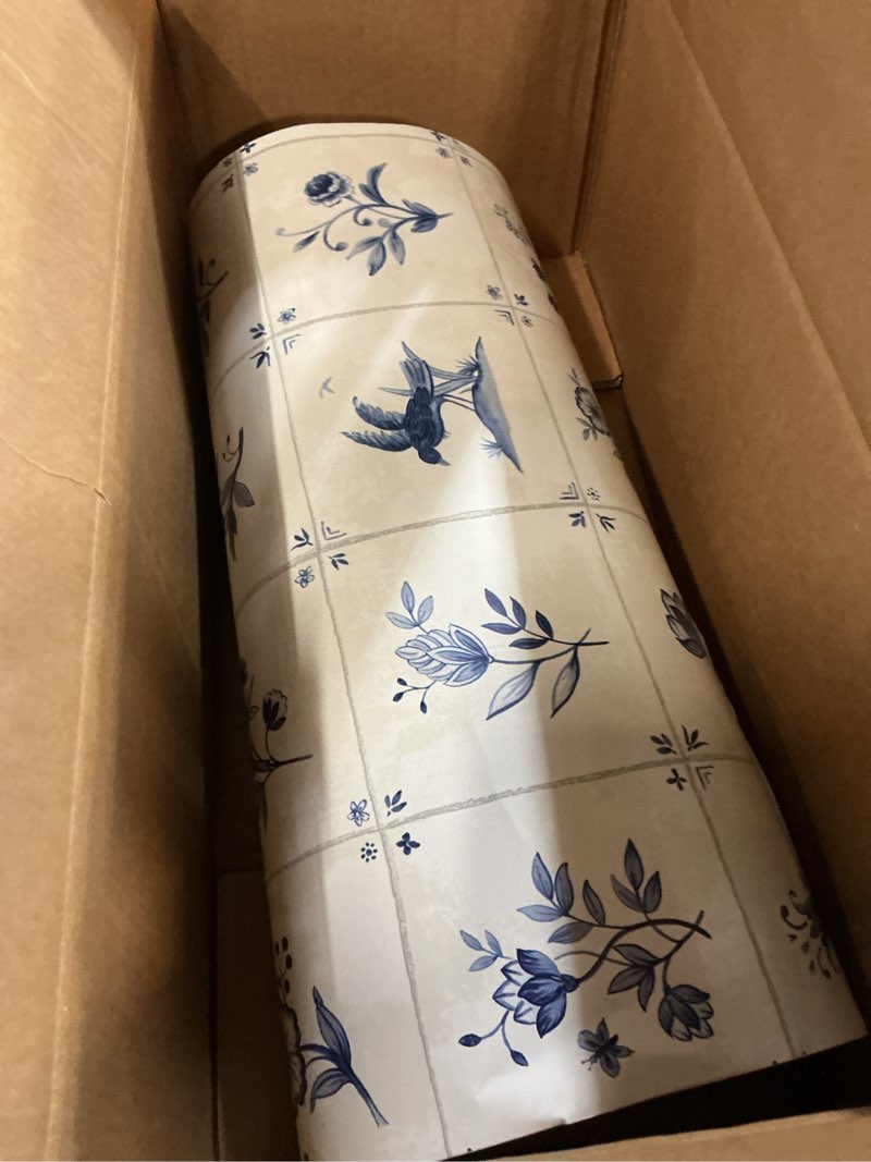 Condition photo showing As Is for tempaper blue azulejo tile removable peel and stick wallpaper, 20.5 in x 16.5 ft, made in the usa