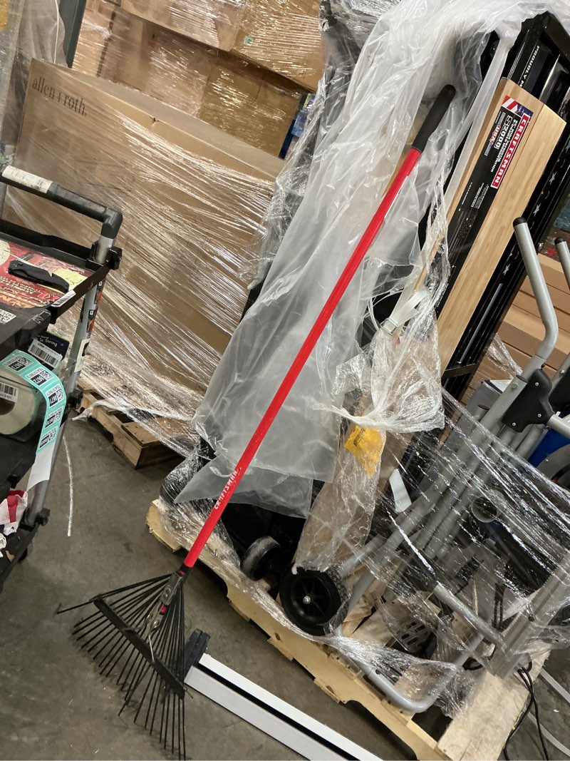 Condition photo showing As Is for craftsman 24-in steel lawn and leaf rake with fiberglass handle