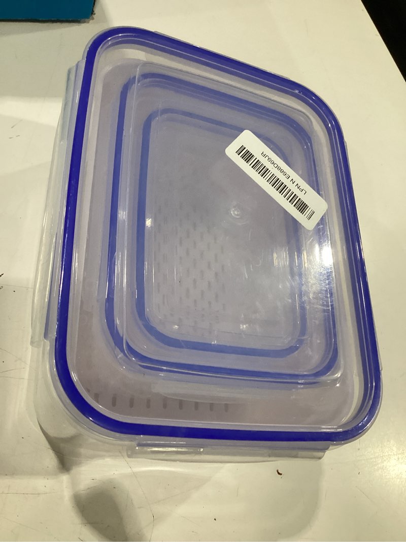 Condition photo showing New/Like New for yuonry 4 in 1 food storage container, fruit storage containers for fridge, produce containers with lid and strainer, including drain basket, multipurpose large fruit container for fridge(blue)