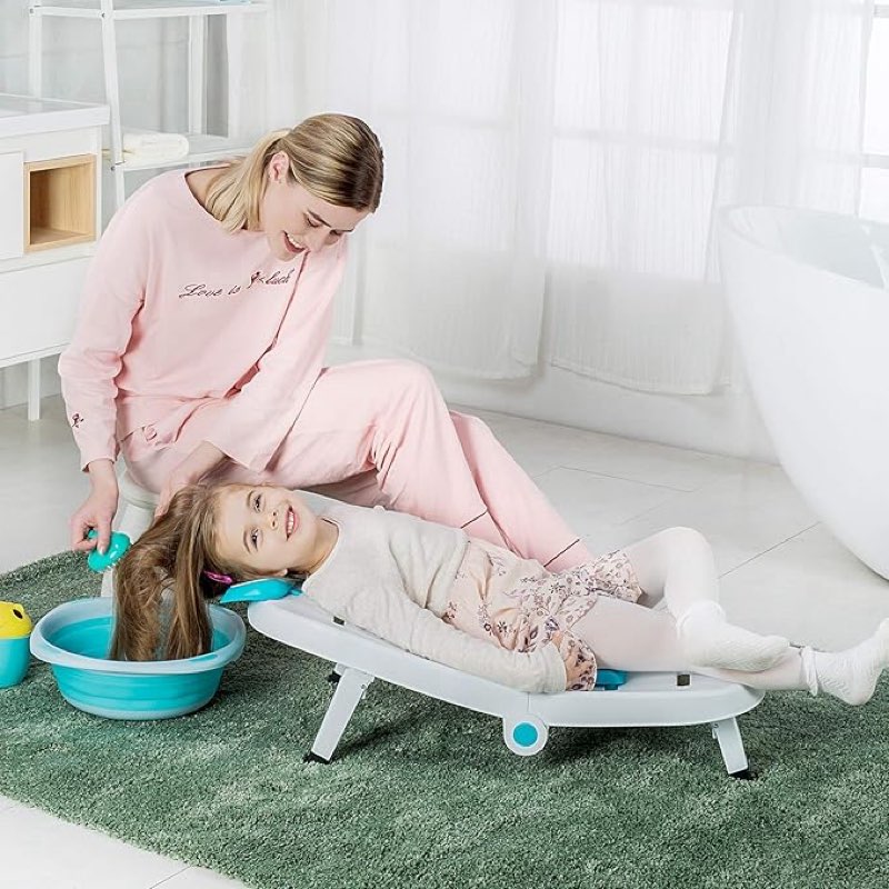 Fedicelly Toddler Shampoo Chair Bather Girls, Kids Hair Washing Bath Seat, Children Head Hair Rinser Salon Chair(blue)