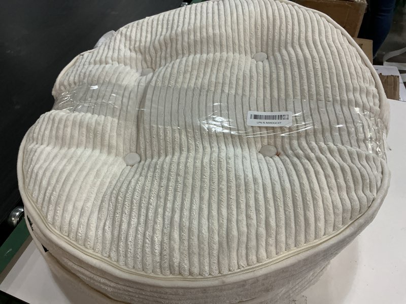 Condition photo showing As Is for Washable Floor Pillow Cushion for Adults, Meditation Cushion Pillow, Large Round Floor Sitting, Removable Tufted Corduroy Cover, for Tatami Living Room or Yoga, 22x22 Inch, 2Pack, Machine Washable Round Beige 4" Thick(Pack of 2)