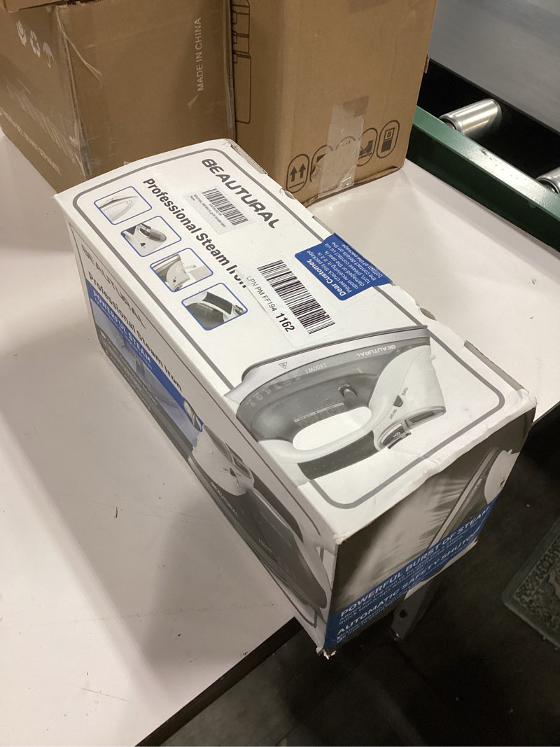 Condition photo showing New/Like New for BEAUTURAL 1800-Watt Steam Iron with Digital LCD Screen, Double-Layer and Ceramic Coated Soleplate, 3-Way Auto-Off, 9 Preset Temperature and Steam Settings for Variable Fabric Gray