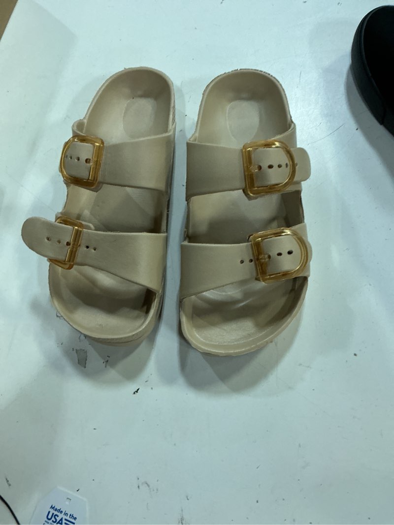 Condition photo showing Good Condition for ( sz 8)funkymonkey women's comfort slides double buckle adjustable eva flat sandals 8 white
