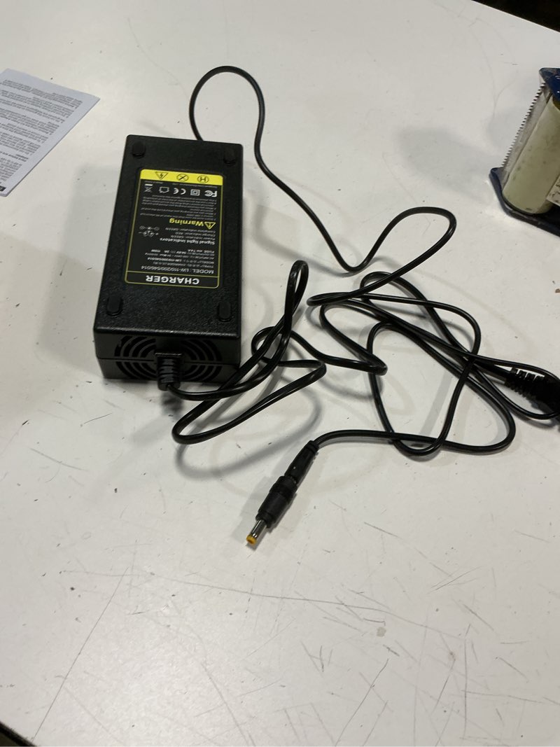Condition photo showing As Is for 42v 2a electric scooter charger universal replacement with 7 plugs, compatible with gotrax/jetson/voyage charger for 36v 10s li-ion battery. 42v 2a 7 plugs