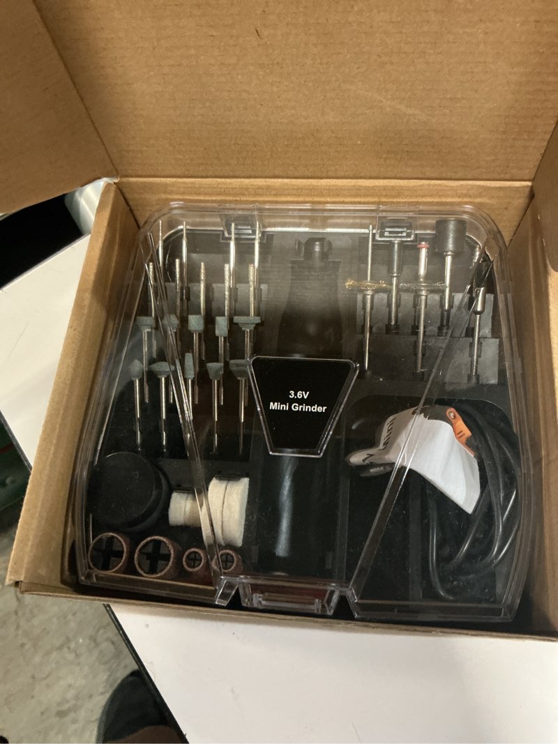 Condition photo showing As Is for cordless rotary tool, 3.7v li-ion electric diy mini grinder kit with front led work light, 5 variable speed, 72pcs accessories usb charging multi-tool perfect for nail polishing