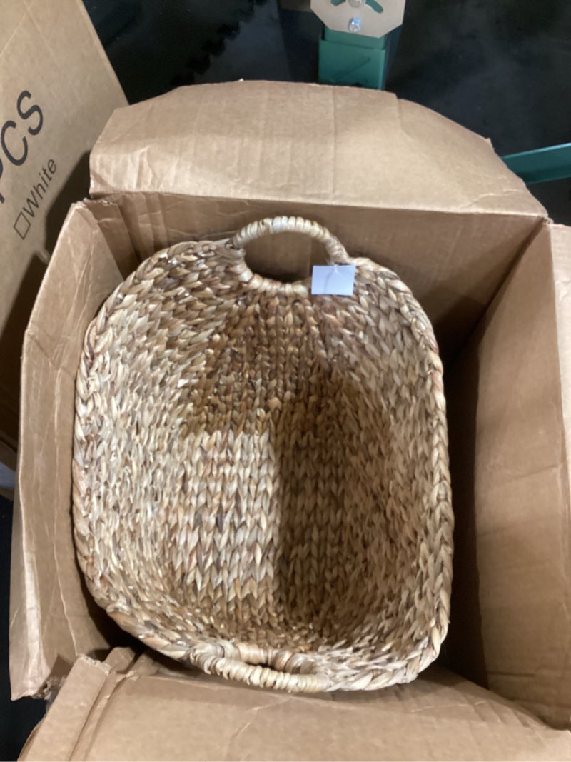 Condition photo showing Good Condition for deco 79 seagrass handmade decorative and functional storage basket large woven basket organizer with ring handles, basket for storage 20" x 18" x 19", brown 20" x 18" x 19" brown