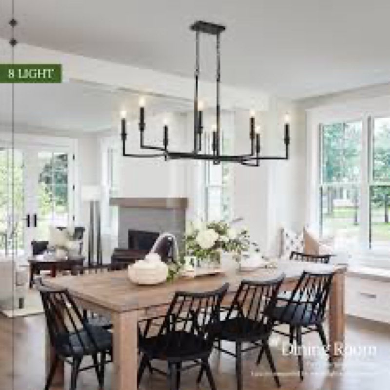 8-Light Black Chandelier, Dining Room Light Fixtures Over Table, Metal Candle Rectangular Modern Far
