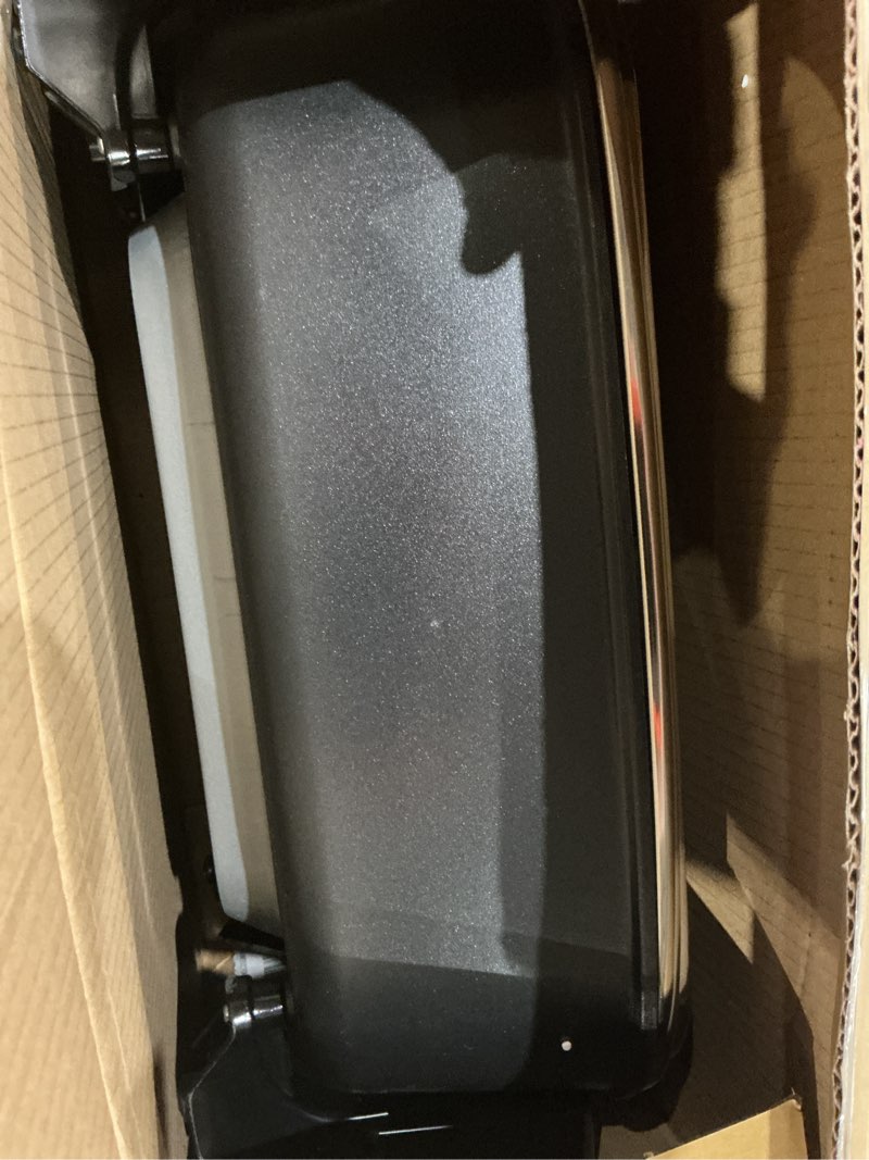 Condition photo showing As Is for elite gourmet 15" x 12" x 4" electric skillet, xtra deep dish, ceralast™ pfas free ceramic, 1500w rapid heat, tempered glass vented lid, dishwasher safe, 12.5 qt., black/gray 12.5qt