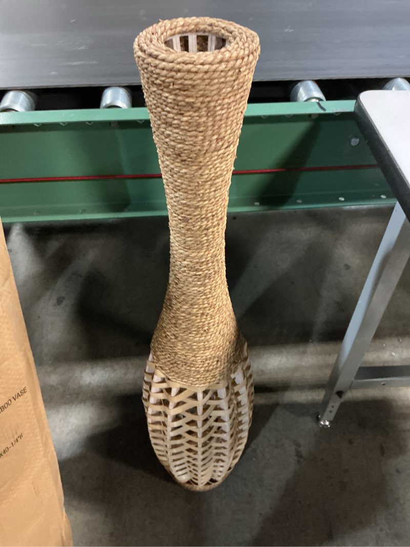 Condition photo showing Good Condition for deco 79 seagrass handmade decorative vase, tall woven floor centerpiece, vase for home decoration, 7" x 7" x 40", brown