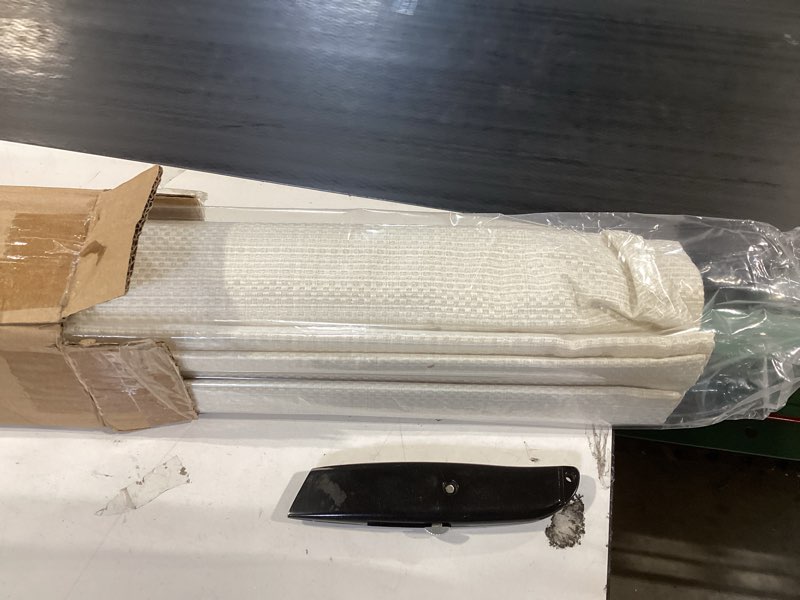 Condition photo showing Good Condition for madison park galen cordless roman shade, 27"w x 64"h, sheen ivory – room darkening, thermal insulated, energy efficient window blind with subtle sheen basketweave fabric for privacy room darkening basketweave sheen ivory 27"w x 64"h