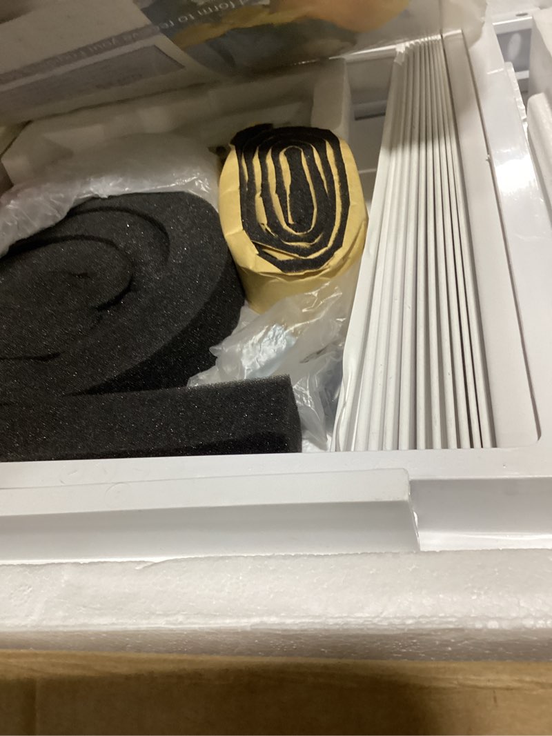 Condition photo showing Good Condition for frigidaire 5,000 btu window-mounted air conditioner, cools up to 150 sq. ft., quiet operation, effortless temperature control, 2 fan speeds, auto restart, white 5,000 btu mechanical controls