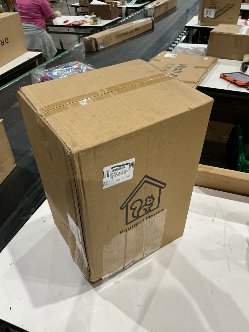 Condition photo showing New/Like New for squirrel box, squirrel nesting house outdoor with chew-resistant metal rings, dual entry & safety baffle, weather-resistant shelter for backyard garden, outdoor squirrels house