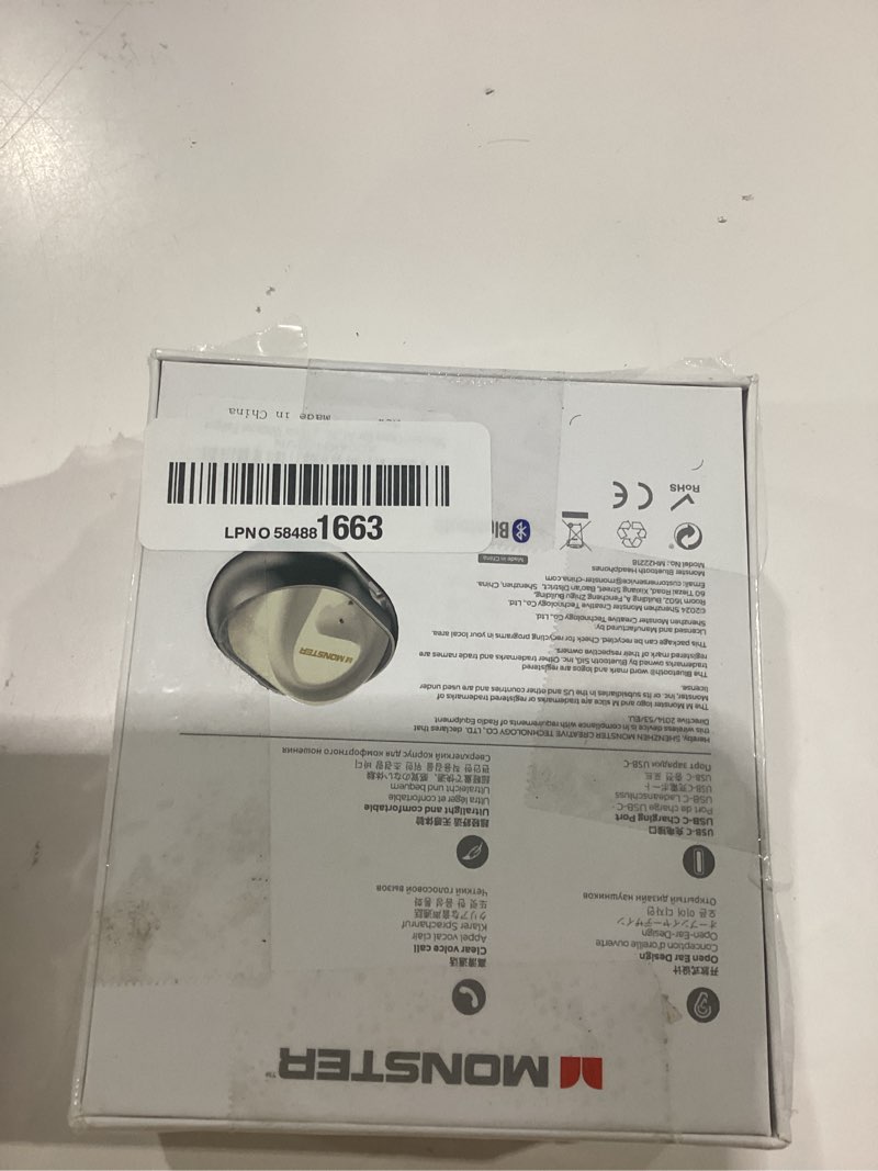 Condition photo showing New/Like New for monster open ear ac360, wireless bluetooth rotary earphone, with lanyard, upgraded bluetooth 6.0, touch control, 24h long battery life, ipx5 waterproof,long-lasting wear without fatigue e68bk