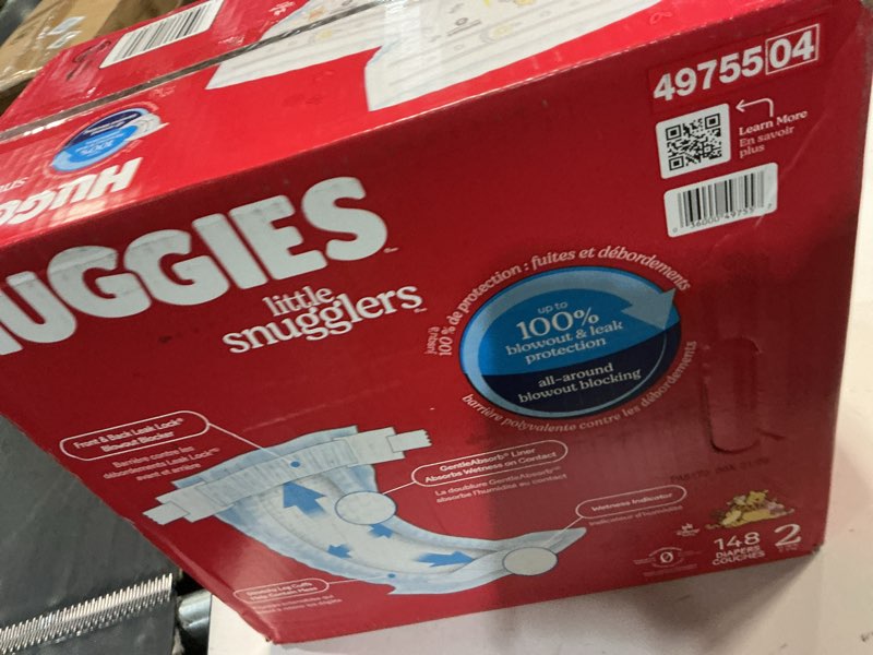 Condition photo showing New/Like New for huggies size 2 diapers, little snugglers baby diapers, size 2 (12-18 lbs), 148 count size 2 148