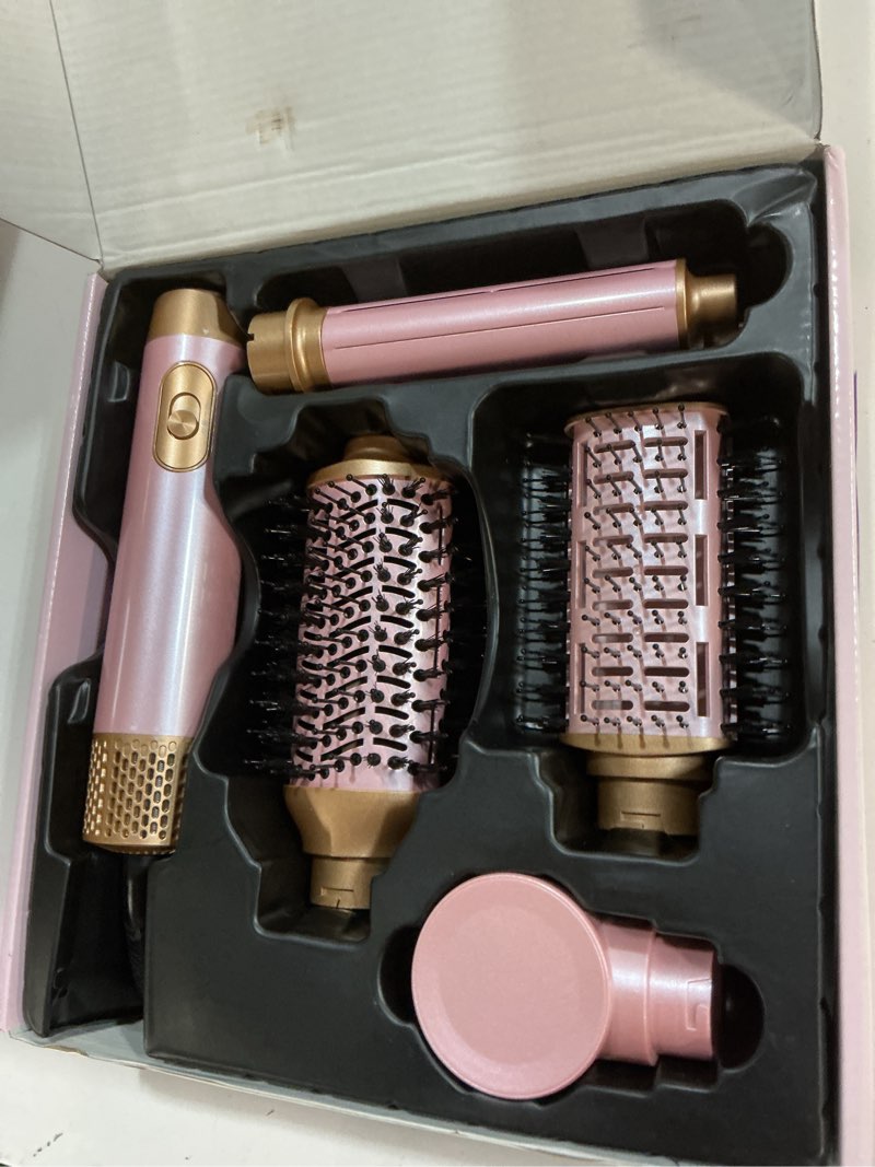 Condition photo showing Good Condition for 5 in 1 blow dryer brush set, upgrade hair dryer & blow dryer brush & air curling wrap & paddle brush, detachable hot air brush styling tools, high speed travel hair volumizer straightener curler pink