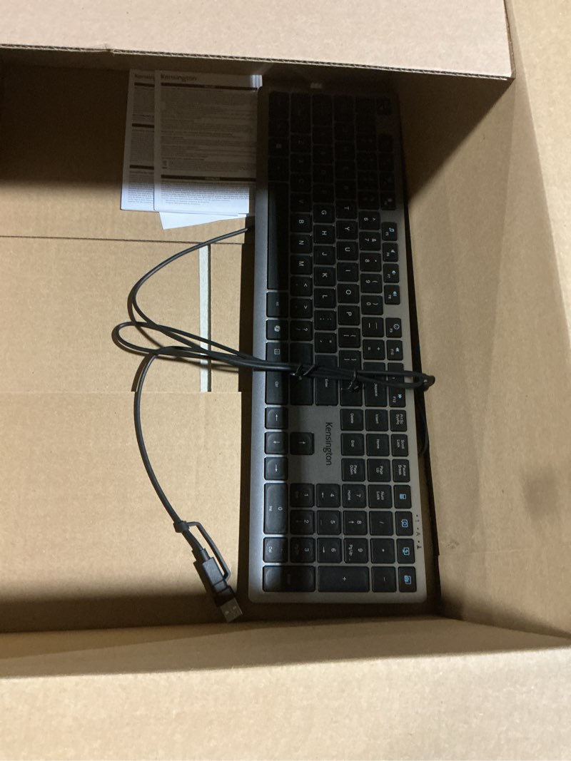 Condition photo showing As Is for Kensington KB515 USB-C Wired Keyboard, QWERTY Full-Size Layout, Quiet Scissor-Switch Keys, Programmable, Copilot Hotkey, USB-A Adapter Included, Compatible with Windows, Black (K75410NA) Full size Wired