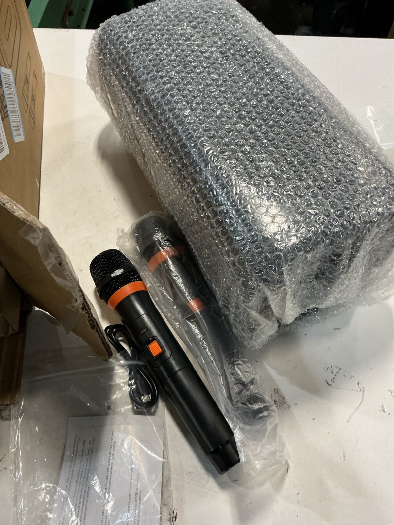 Condition photo showing Good Condition for Karaoke Machine with 2 Wireless Microphones, Portable Bluetooth Karaoke Speaker for Adults & Kids, PA System Speaker for Gatherings,Home Party,Outdoor,Camping, Support USB/TF Card/AUX in