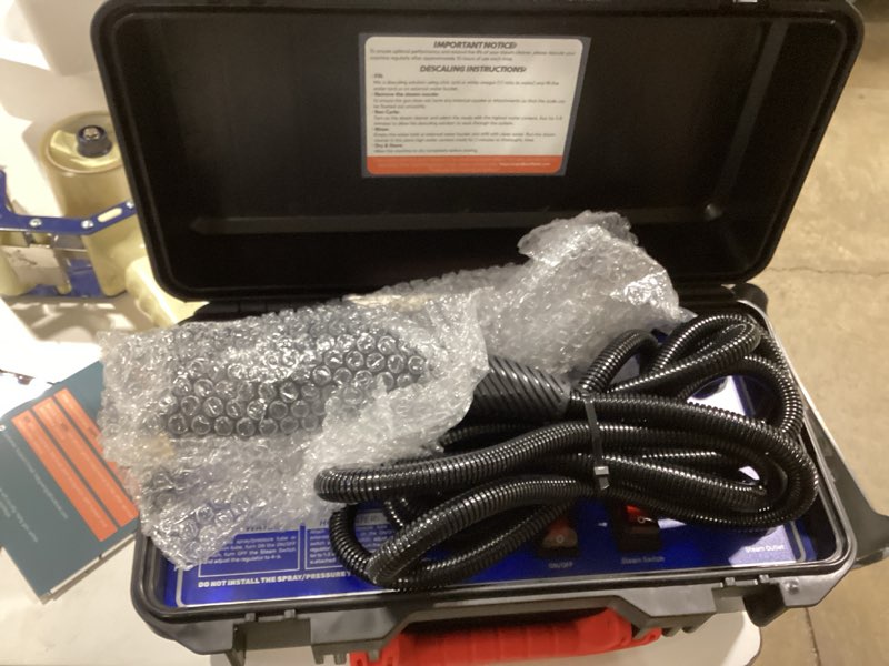 Condition photo showing Good Condition for high pressure steam cleaner, 1700w steamer for cleaning grout tile, heavy duty portable steamer cleaner for car auto, high heat cleaning steamer for home shower all surfaces 110v blue