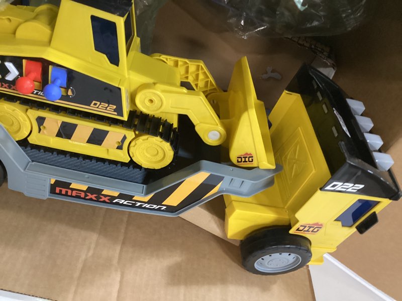 Condition photo showing Good Condition for sunny days entertainment maxx action 2-n-1 mega mover – construction truck and trailer with lights, sounds and motorized drive, yellow, large