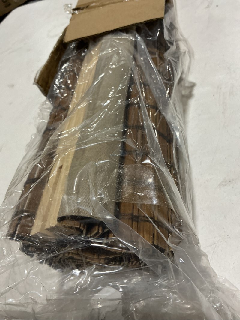 Condition photo showing Good Condition for unishades cordless bamboo roman shades for windows, 100% blackout backing fabric for light blocking, 20" w × 64" h - penang teak blackout - penang teak 20" w × 64" h
