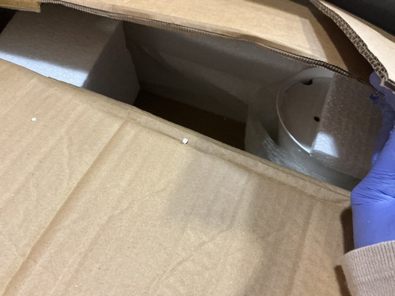 Condition photo showing Good Condition for White Square Tulip Table for 2 Person, 24 Inch Small Dining Table with Pedestal Base for Two, Mid Century Modern Tulip Tables for Kitchen, Living Room, Cafe, Coffee, Office, Bistro, Pub, Bar, Wood Top