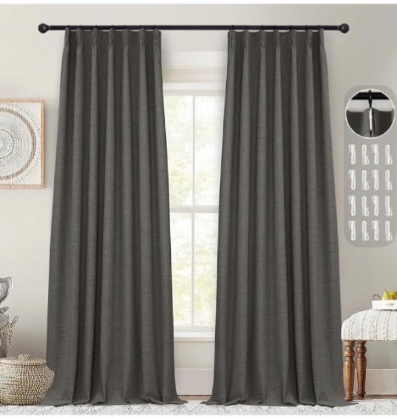 StangH Grey Linen Full Black Out Curtains 84 Inch, Thermal Insulated Bedroom Drapes with Copper Grom