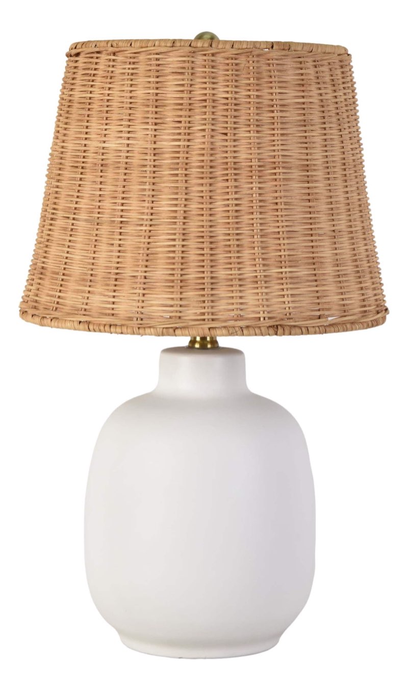 allen + roth 20-in White Led 3-way Table Lamp with Rattan Shade 