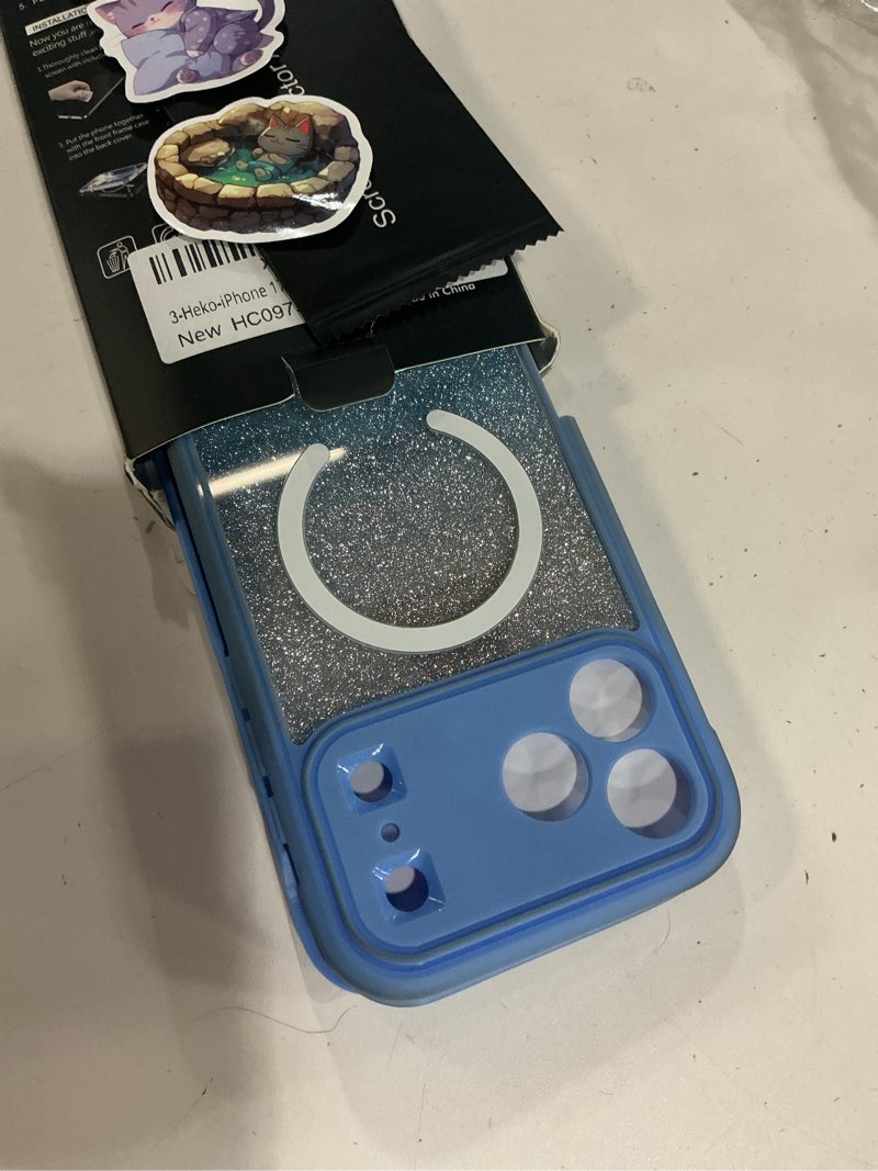 Condition photo showing Good Condition for hekodonk for iphone 17 pro max case, compatible with magsafe [built-in tempered glass screen protector & camera lens protection] full body shockproof protective women girl bling case,blue glitter iphone 17 pro max blue glitter